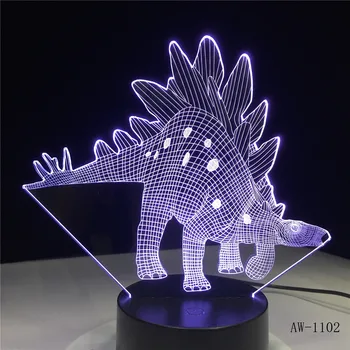 3D Iluzije Led Lučka Dinozaver 7 Barvni Led Žarnice Dekoracija Noč Svetlobo Dotik Spalna Nočna namizne Svetilke Fantje Darila AW-1002