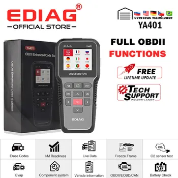 EOBD/OBDII kodo bralnik EDIAG YA401 polno OBDII funkcijo Podporo Brezplačno posodobitev Avto Diagnozo DARILO baterija tester 12v PK KW850 CR3008