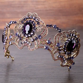 Vijoličen cvet kristalno poroko tiara poročne krono za poroko, nevesta, zlata barva nosorogovo krono glavo nakit dodatki
