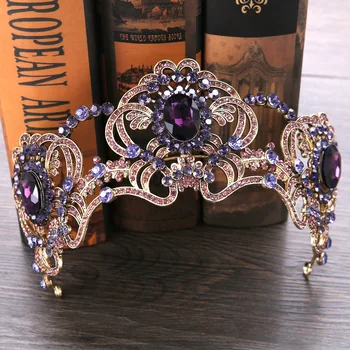 Vijoličen cvet kristalno poroko tiara poročne krono za poroko, nevesta, zlata barva nosorogovo krono glavo nakit dodatki
