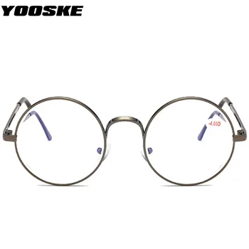 YOOSKE -1.0-1.5-2.0-2.5-3.0-3.5 -4 Končal Kratkovidnost Očala Ženske Kovinski Krog Anti-modra svetloba Očala Moških Kratkovidan Očala
