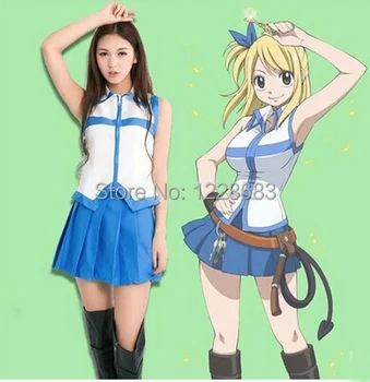 Vroče Prodaje Ženske Seksi Dekle Japonski Šoli Enotno Kostum Fantasia Lucy Heartfilia Anime Fairy Tail Cosplay