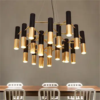 črno in zlato kovinsko aluminijasto cev lestenec lučka Italija sodobno oblikovanje ukinitev svetlobe za LED lestenec