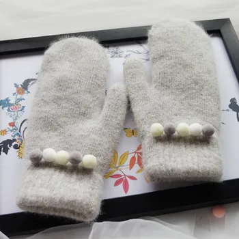 2021 Moda za ženske zimske rokavice Luksuzni Pearl Dekoracijo Zajec Krzno, Rokavice Za Dekle zimo na prostem Ženski palčniki polno Prst