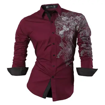 Sportrendy moška Majica Priložnostne Obleko z Dolgimi Rokavi Slim Fit Moda Zmaj Stilsko JZS048 WineRed