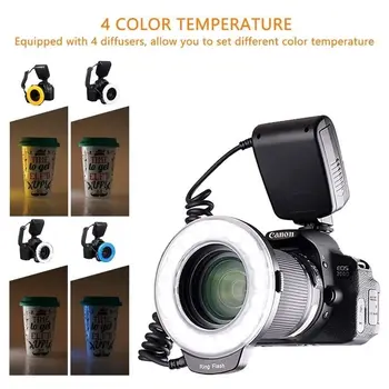 JINTU RF-600 D Makro 18 LED Obroč Luč +4 filter za Canon, Nikon Pentax, Olympus Fotoaparati DSLR + 8pcs Adapter obroči (49 mm-77mm)