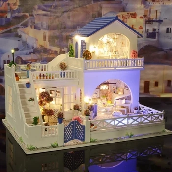 Lutka Hiša Pohištvo Diy Miniaturni Prahu Kritje 3d Lesene Miniaturas Lutke Igrače Za Otroke, Darilo za Rojstni dan Romantično Potovanje
