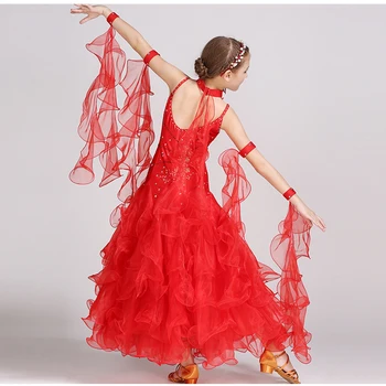 Nov Prihod Elegantno Otrok, Otroci, Dekleta, Roza, Bela Tango Dvorana Dunajskih Valček Obleko Valček Plesne Kostume