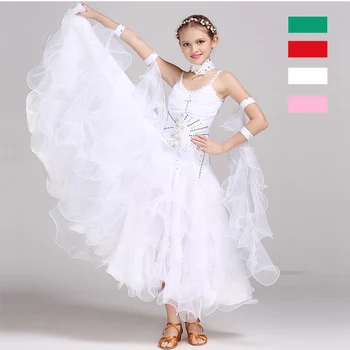 Nov Prihod Elegantno Otrok, Otroci, Dekleta, Roza, Bela Tango Dvorana Dunajskih Valček Obleko Valček Plesne Kostume