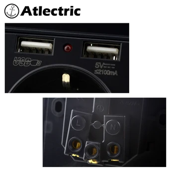 Atlectric 2A Dvojna Vrata USB Vtičnico za Polnilnik USB-Vtičnico 16A EU, Rusija Francija Vtičnico električno Vtičnico Stensko Adapter za Polnjenje