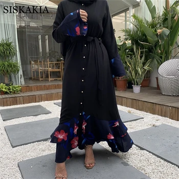 Siskakia Modni Družinski Ujemanje Oblačila za Mamo in Dekle Muslimanskih Poln Rokav Maxi Obleka Black Cvetlični Mozaik Jeseni Leta 2020 Nova