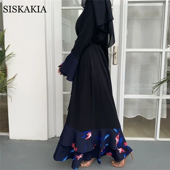 Siskakia Modni Družinski Ujemanje Oblačila za Mamo in Dekle Muslimanskih Poln Rokav Maxi Obleka Black Cvetlični Mozaik Jeseni Leta 2020 Nova