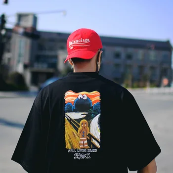 Prevelik Majica s kratkimi rokavi Moški Ulične Umetnosti Grafiti Hip Hop Srajce Slikarstvo Tiskani za Mens Kratka sleeved Prostem Skateboard T-majice