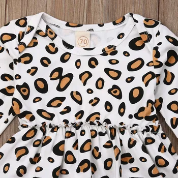 Lioraitiin Newborn Baby Dekle 0-24m Romper Leopard Dolgimi Rokavi Jumpsuit Mozaik Obleko Obleke Obleke Nastavite Eno Kos