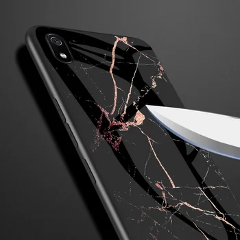 Za Xiaomi Redmi 7A Primeru Marmorja Sijajni Kaljeno Steklo Mehki Silikonski Shockproof Težko Telefon Kritje Xiomi Redmi 7A