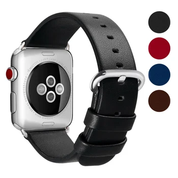 Pravega Usnja apple watch Series 3 2 1 razredi 42mm z Nerjavno Kovinsko pametno Gledati Opremo Trak Zapestnica za iWatch 38 mm