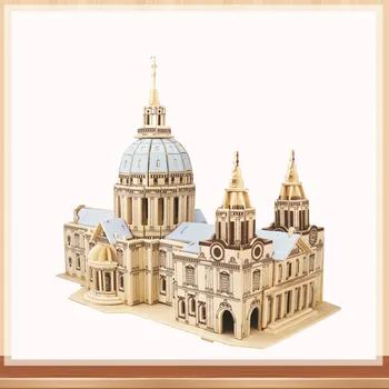 3D Lesenih gradnikov Otrok DIY Igrače Štiriposteljnih St. Paul ' s Cathedral Sestavljanje Modela Stavbe Komplet Igrač Darilo za Otroke