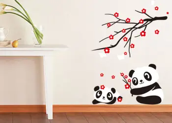50*70 CM Otroci Soba Risanka Panda & cherry blossom Nalepke Antifouling Nepremočljiva Stenske Nalepke Otroci DIY Nalepke