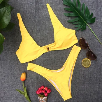 Kopalke 2020 Ženske Bikini Kopalke Ženske kopalke, Plavanje Obleko za Ženske Rumena Seksi Tangice Bikini Brazilski Nastavite Monokini