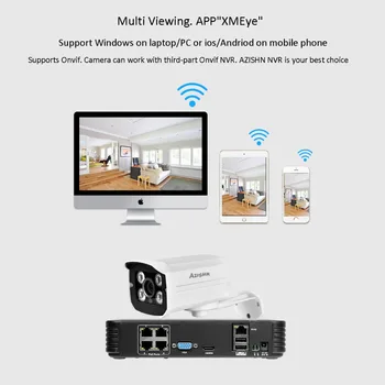 AZISHN Full HD 1080P 4Channel CCTV Sistema 4pcs 2MP Kovinska Zunanja IP Kamera 4CH 1080P POE 48V NVR CCTV Kit HDMI P2P E-Alarm