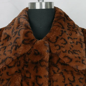 Nerazzurri leopard specializiranimi za umetno krzno plašč ženske jeseni, pozimi puhasto dolg rokav leopard tiskanja plus velikost ponaredek krzno plašč z veliko žepi