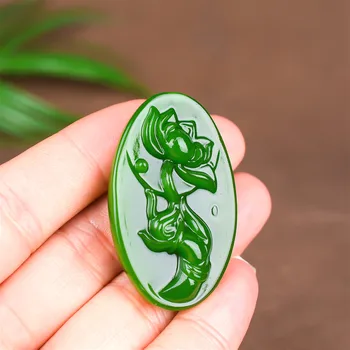 Naravni Green Jade Lotus Ogrlico, Obesek, Kitajski Ročno Izrezljane Moda Jadeit Nakit Dodatki Čar Amulet za Moške, Ženske