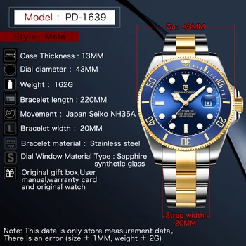 2020 PAGANI DESIGN Moške Potapljač ure top blagovne znamke luksuzni mehansko ročno uro, za moške, iz nerjavnega jekla samodejni watch nepremočljiva