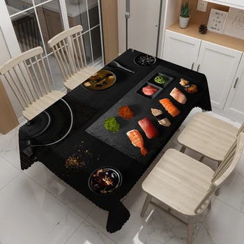 Japonska Jedilno Mizo Dekor Prtom Losos Suši Hrano Vzorec Zgostitev Stroj Tkanina 3D Okrogla Miza krpo za Božični Zabavi