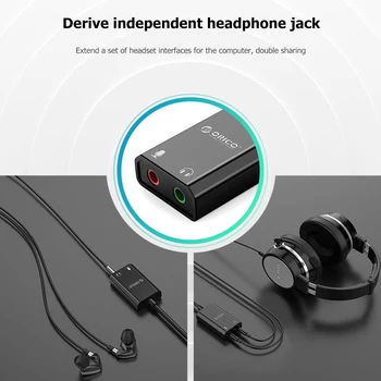 ORICO Prenosni USB Zunanjo Zvočno Kartico USB 3,5 mm za Slušalke Priključek za Slušalke 2 v 1, Mikrofon, Slušalke Napajalnik za PC brez Pogona