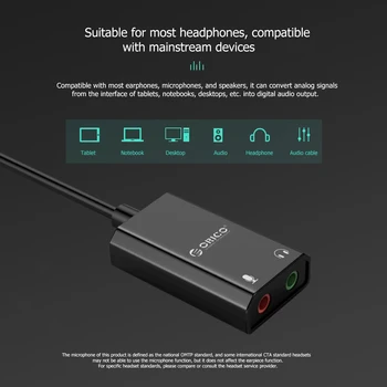 ORICO Prenosni USB Zunanjo Zvočno Kartico USB 3,5 mm za Slušalke Priključek za Slušalke 2 v 1, Mikrofon, Slušalke Napajalnik za PC brez Pogona
