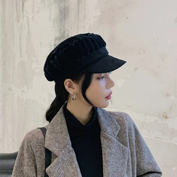 Pliš baretka klobuk ženske zimski modni slikar skp plus žamet toplo ravno top vojaške skp priložnostne vse-tekmo octagonal newsboy klobuk