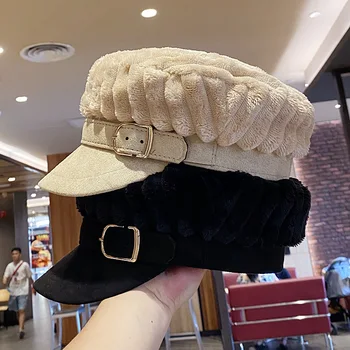 Pliš baretka klobuk ženske zimski modni slikar skp plus žamet toplo ravno top vojaške skp priložnostne vse-tekmo octagonal newsboy klobuk