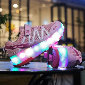 Žareče Superge s Kolesi Čevlji z USB Polnjenjem Dve Kolesi, Led Luči, Valjčni Skate Čevlji za Otroke schoenen izpolnjeni wieltjes